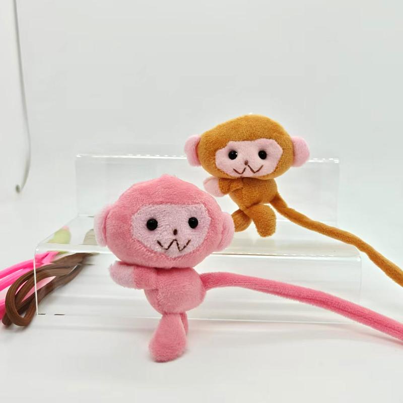 Cartoon Monkey Plush Keychain Pink Brown Long Tailed Fluffy Stuffed Doll Charms Bag Pendant Accessories Couple Gift Cute Things