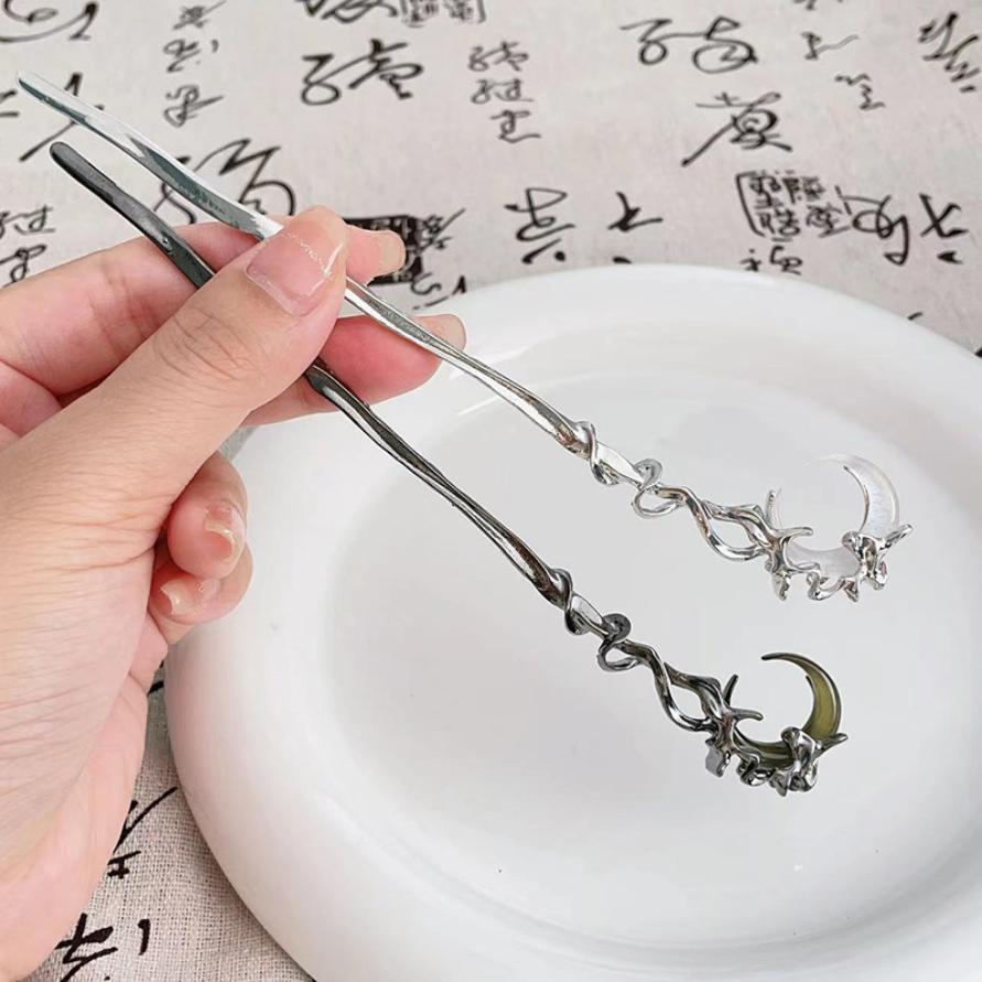 Chinese Style Black Moon Tassel Hair Stick for Women Elegant Metal Hanfu Chopstick Hair Sticks Hair Accessories Ornaments