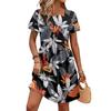Women Short Sleeve Casual Dress with Floral Print Round Neck Waist Tie and Pockets Lightweight Summer Dress