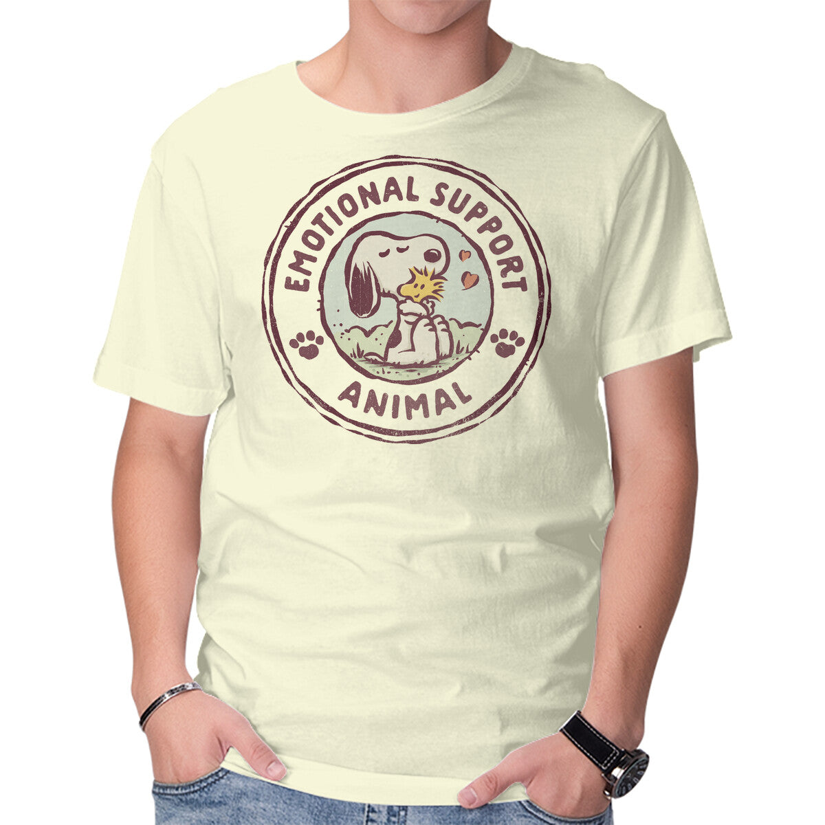 Unisex Crew Neck T-Shirt Emotional Support Woodstock Graphic Short Sleeve Casual Tee L