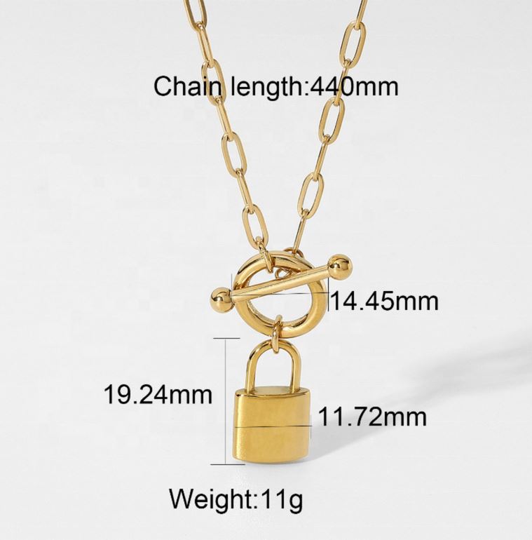 Accessories Women Permanent Jewelry 18k Gold Stainless Steel Chain Ot Buckle Lock Pendant Necklace
