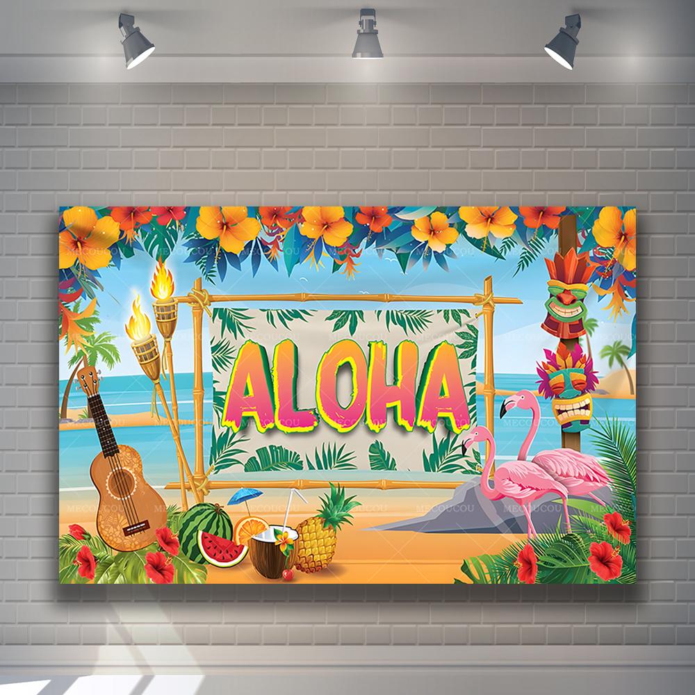 Summer Hawaiian Beach Aloha Photography Backdrop Tropical Flowers Wedding Birthday Party Decor Custom Background Photo Studio