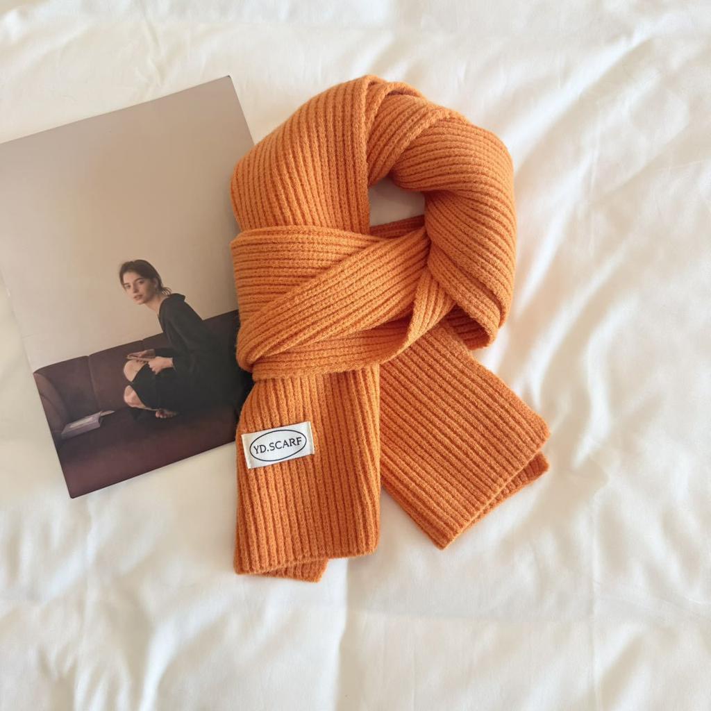 Autumn and Winter New Soft Knit Knit Groove Wool Scarf for Women, Korean Style Warm Yarn Solid Color Versatile Neck Warmer