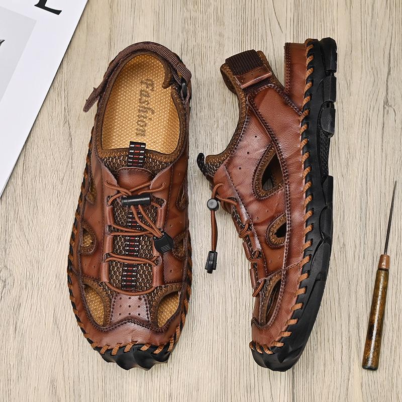 Sommer Herren Ledersandalen Herren Sandalen mit geschlossenen Zehen Atmungsaktive lässige Sneaker Sandalen für Herren Herrensandalen