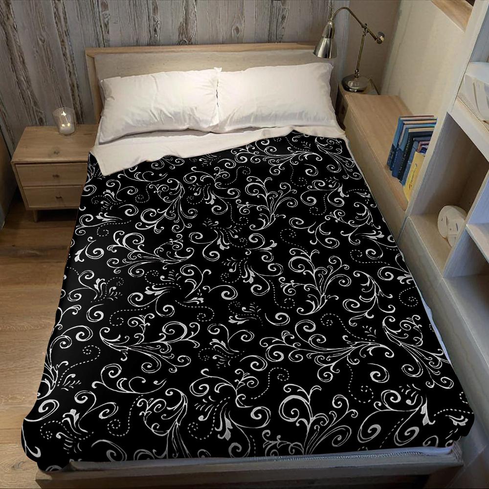 Black Scroll Flannel Blanket Warm Soft Halloween Christmas Couch Warm Cozy Decorative Decor Gift for All Season