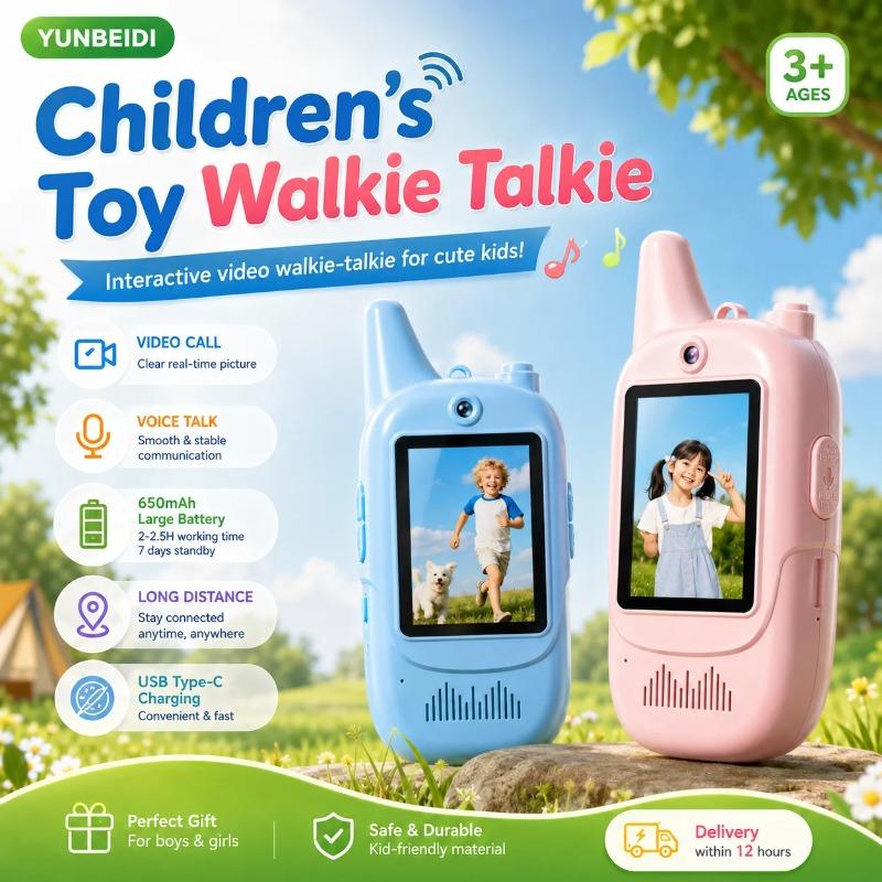 2 BUC Walkie Talkie Video pentru Copii Apel Video HD Încărcare Tip-C Jucării Interfon Fără Cartelă SIM Cadou de Ziua de Naștere de Interior pentru Băieți Fete Vârsta 3+