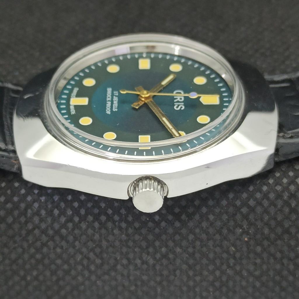 VINTAGE ORIS WINDING SWISS MENS REFURBISHED WRIST GREEN WATCH 558b-a296970-1