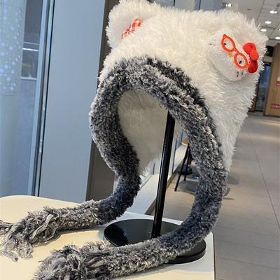 Sweet and Cute Bear Ears Woolen Hat for Women In Autumn and Winter Thickened Warm Ear Protection Knitted Hat Showing Face Small Pullover Hat