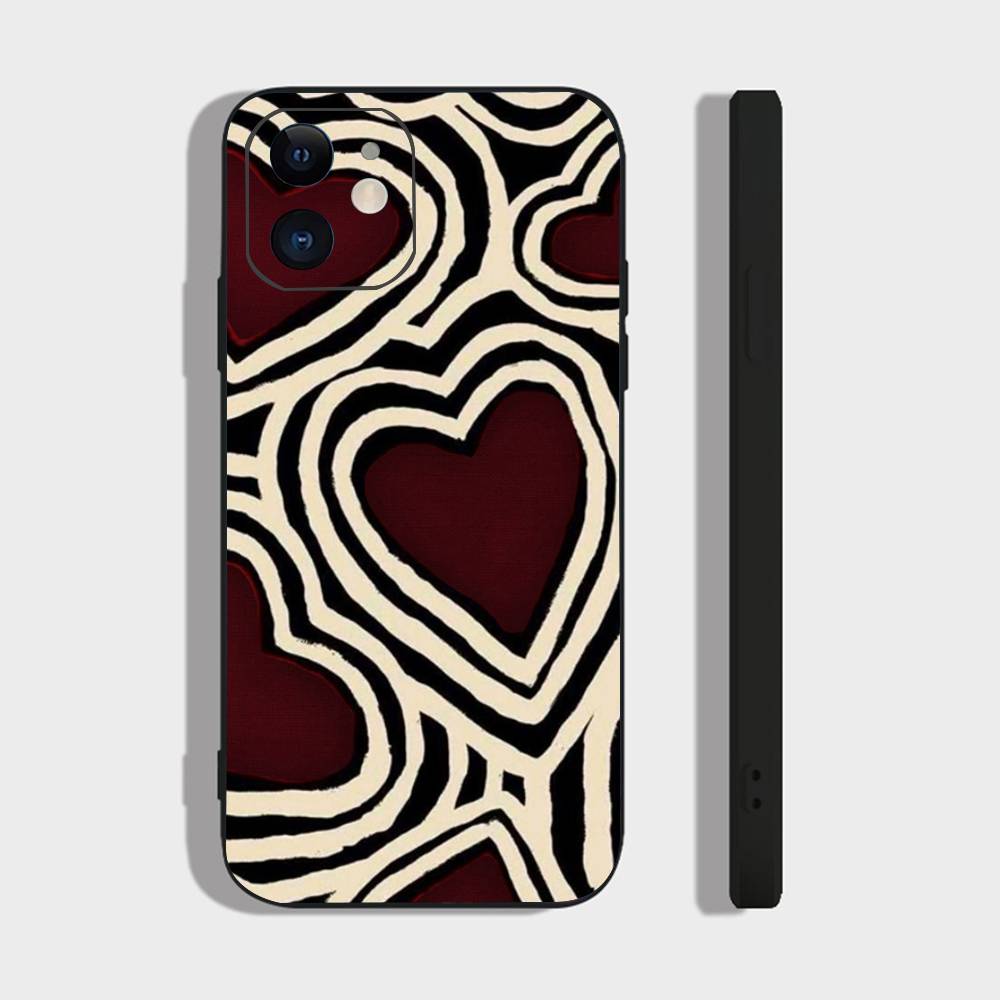 Full Screen Love Phone Case For IPhone 17 Air 16 15 14 13 Pro Max 11 12 Black Silicone Cover