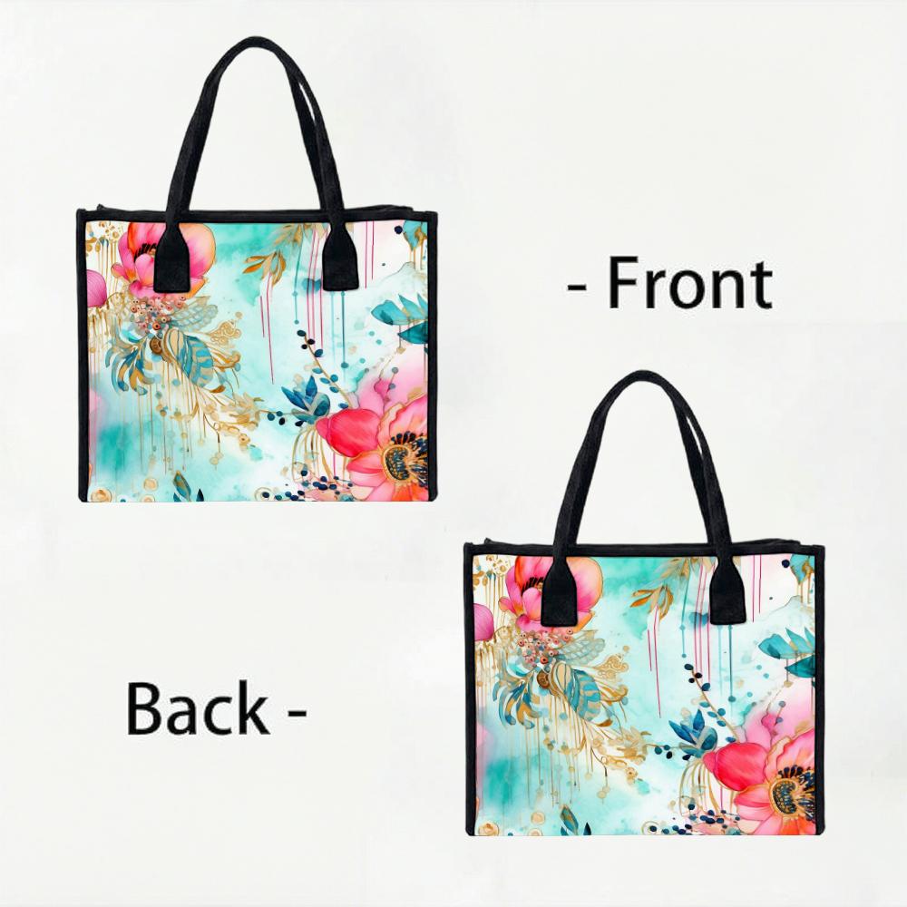 Watercolor Floral Print Casual Tote Bag Lightweight Large Capacity Daily Use Handbag