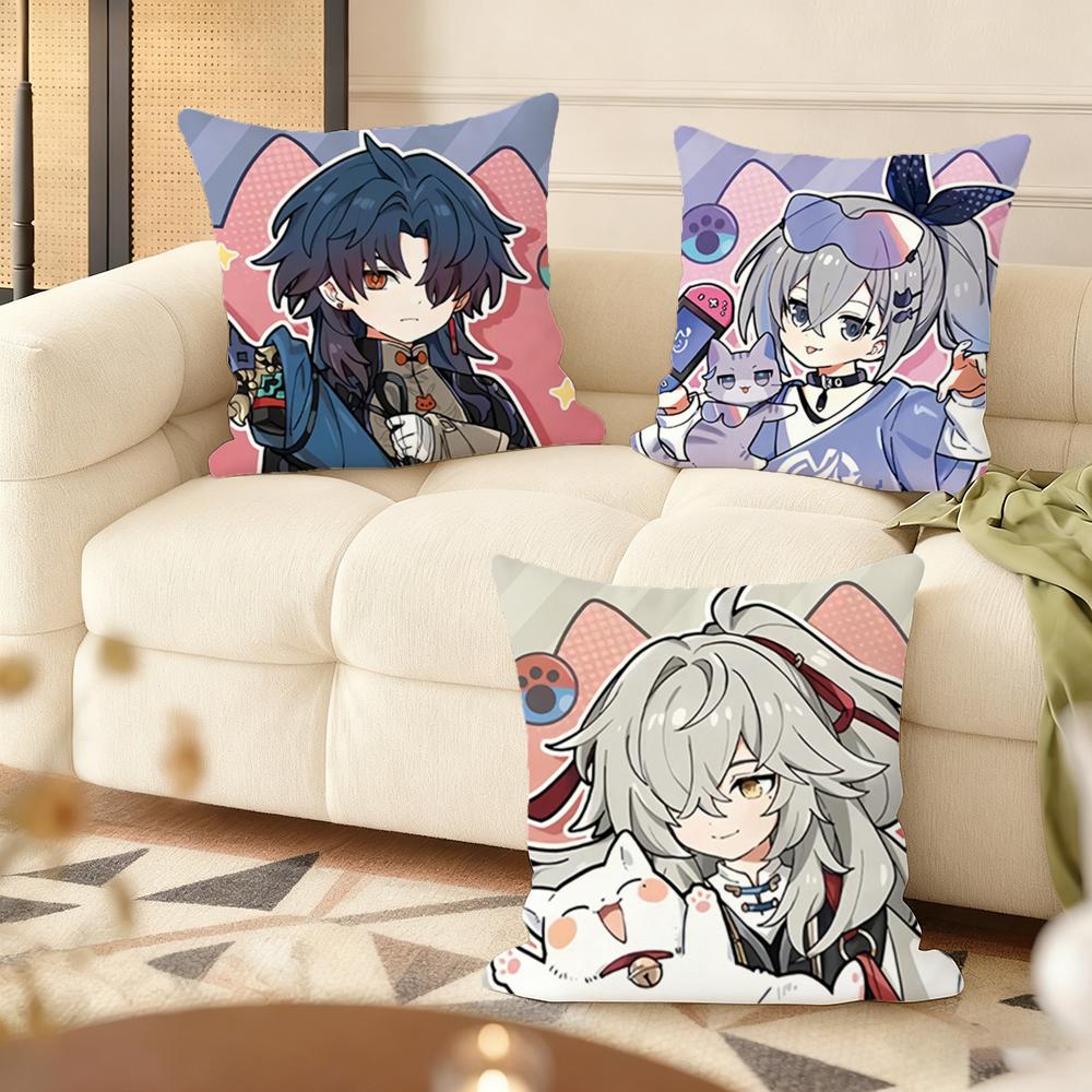 Chibi Cute Honkai Star Rail Cushion Cover Soft Short Plush Pillow Cover Smooth Cozy Texture Aesthetic Cushion Case Home Decor