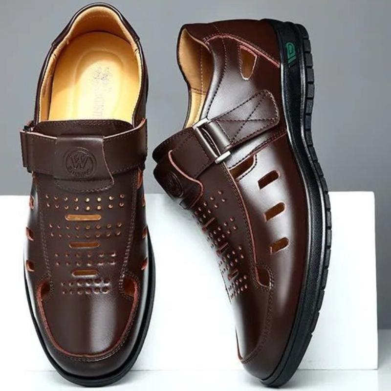 Sandalias de verano para hombre, huecas, antideslizantes, informales, de piel sintética, a la moda, con iluminación, transpirables, para playa, clásicas, para papá