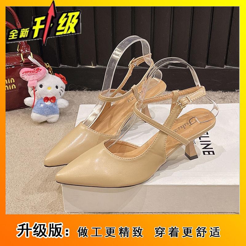 Thin Heel Soft Sole Fairy Wind Empty Sandals Woman 2025 Summer New Versatile Pointed Head Bag Head One-word Buckle Single Shoes Woman