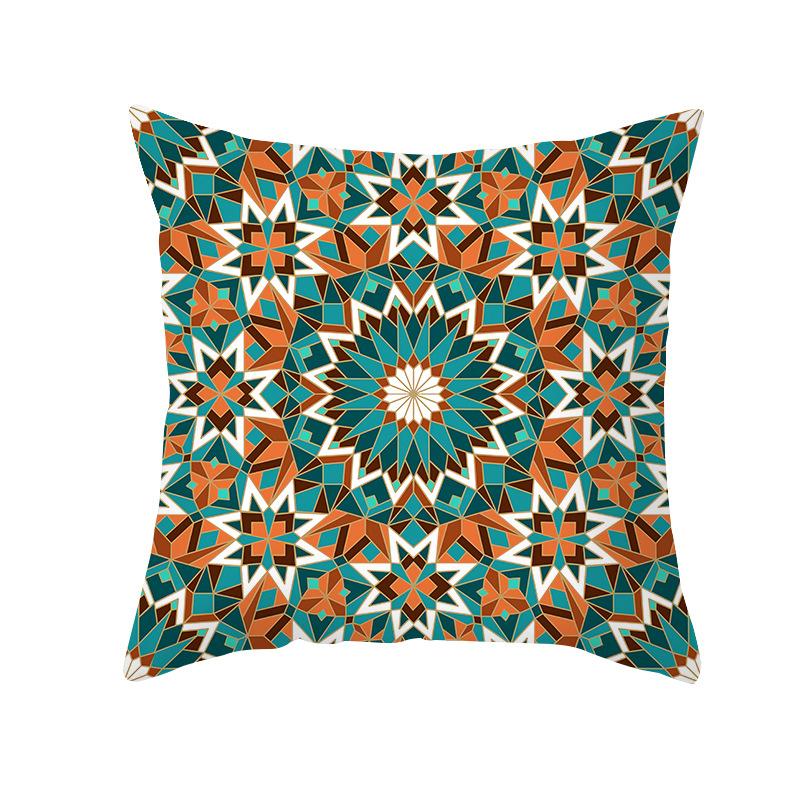 Bohemian Printed Peach Skin Velvet Pillow Cover Colorful Geometric Abstract Ethnic Style Pillow Cover