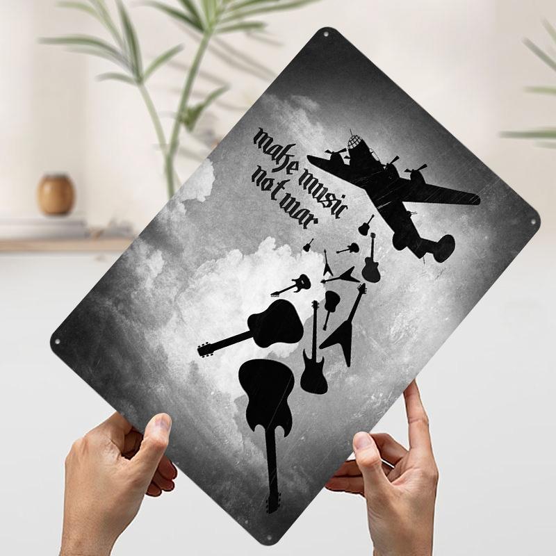 Make Music Not War Printed Poster Customized Wall Art Retro Vintage Metal Tin Signs for Coffee Bar Accessories Decoration Room