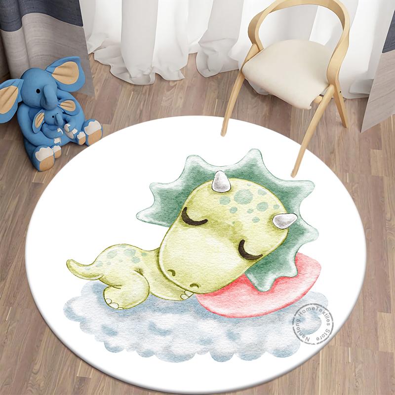 Children Round Carpet Living Room Rugs Dinosaur Printed Bedroom Carpet Home Decoration Floor Lounge Rug Children Room Mat