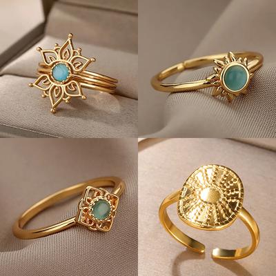 Bagues Soleil Opale Vintage Pour Femmes Couleur Or Acier Inoxydable Bague Soleil Bijoux de Mariage Fête Accessoires Cadeau Meilleure Amie