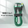 Luminous 100W Three-in-One 6A Fast Charging Cable for Android, Huawei, and Apple Devices