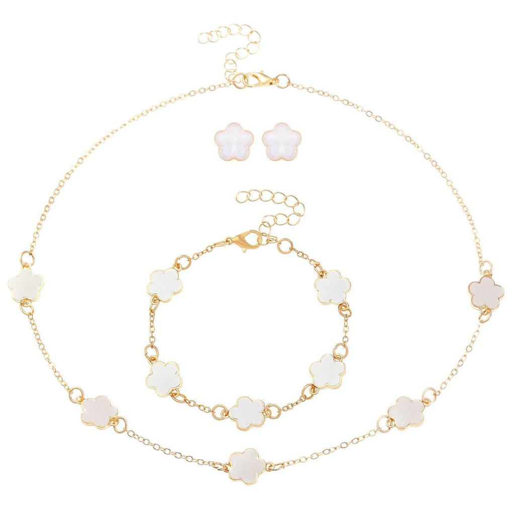 Elegante Conjunto de Joias de Trevo de Quatro Folhas: Pulseira, Anel e Colar de Alta Qualidade