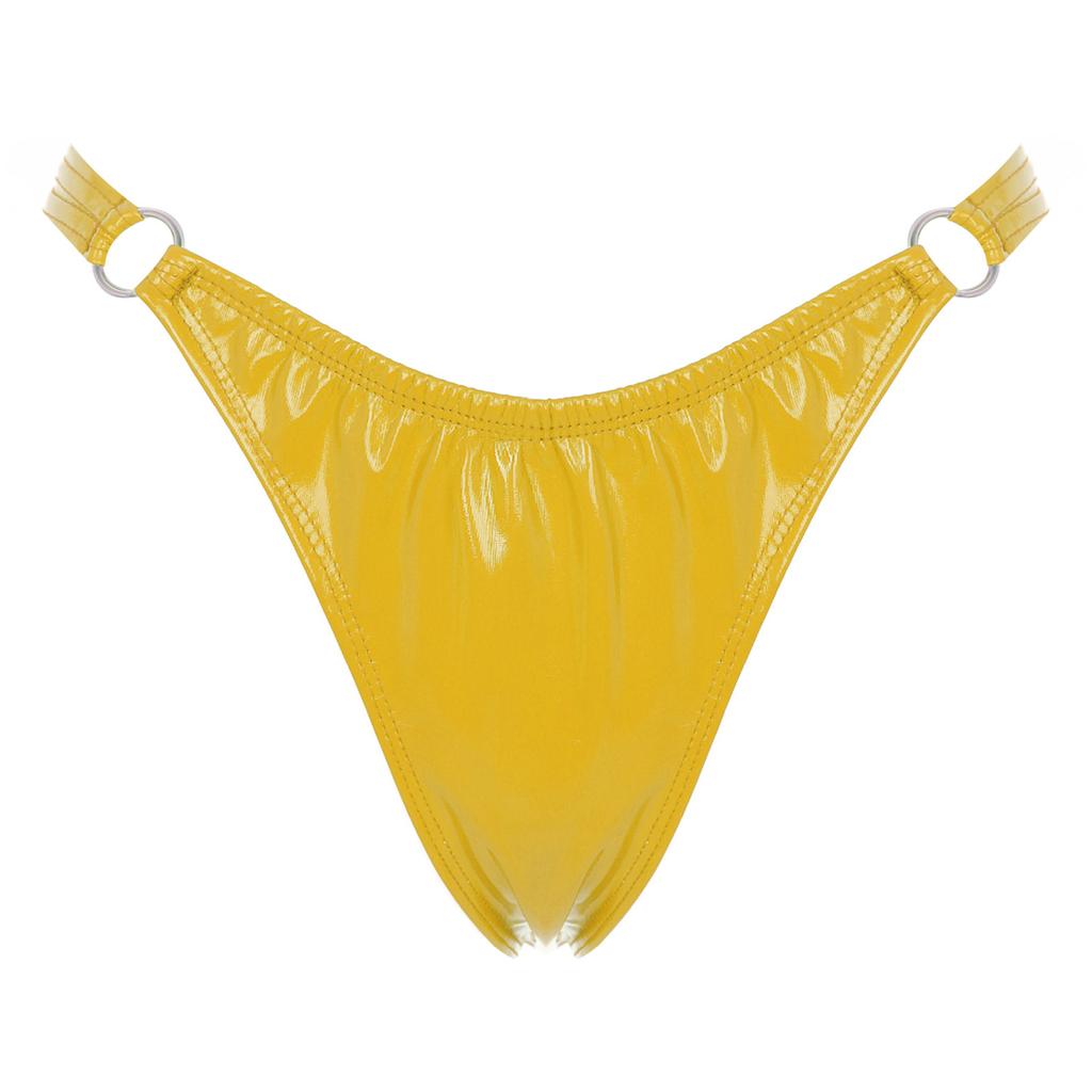 Womens Patent Leather Thong Underwear Elastic Waist O Ring Design Solid Color Glossy Briefs Nightclub Panties