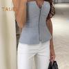 Dámské sexy tubusové topy Bandeau topy bez rukávů Zapínání na zip Slim Fit Jednobarevné topy na párty Streetwear