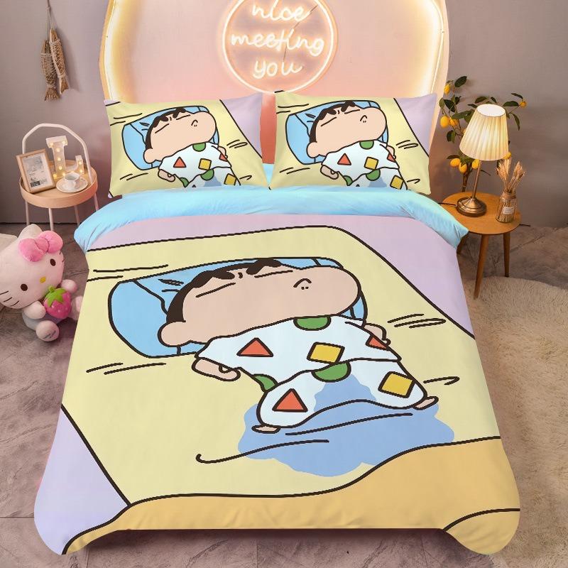 Duvet Cover Set Crayon Shin-chan Cartoon Bedding Set, Boy and Girl Home Room Bedroom Soft Duvet Set, King Size 260x240cm
