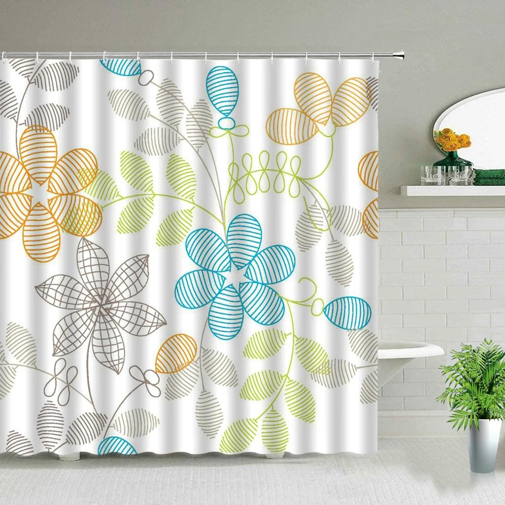 Green Leaves Printing Shower Curtain Tropical Plants Monstera Natural Scenery Bathroom Curtains With Hooks Bathtub Decor Screens