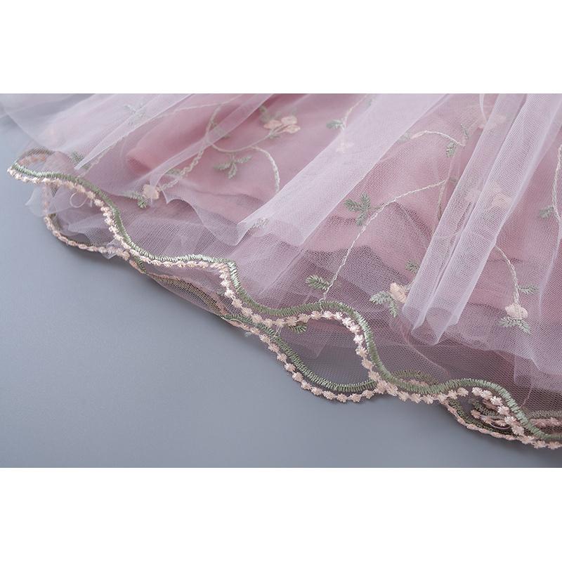 Spring and Autumn New Children's Dress with Lace Trim, Mesh, Embroidery, Puff Sleeves, Long Sleeve Girls' Dress, Korean Style