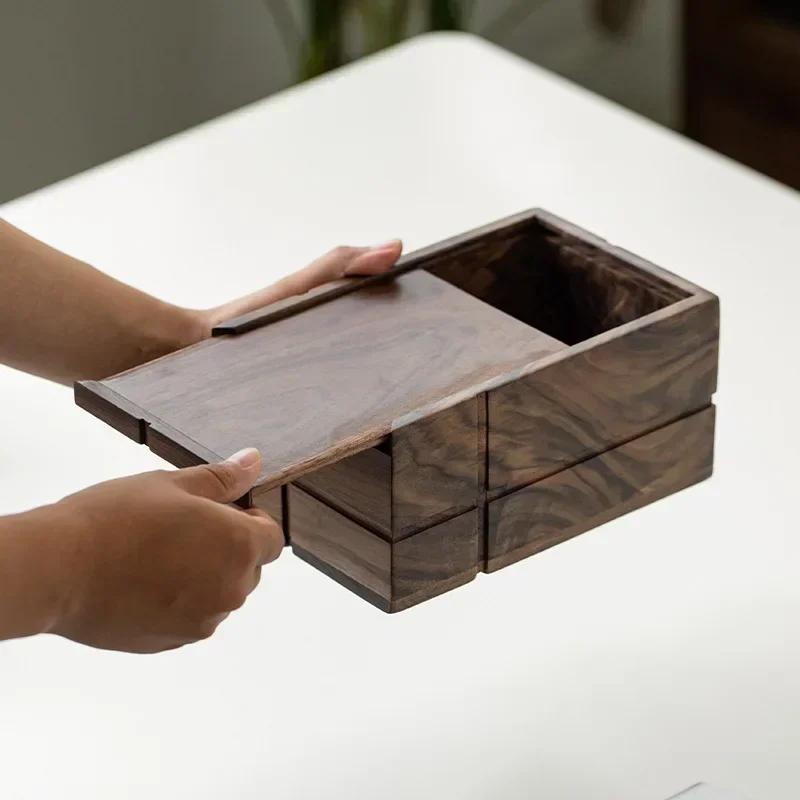 Nordic Creative Black Walnut Paper Box Solid Wood Tissue Box Japanese Living Room Wooden Multifunctional Storage Box
