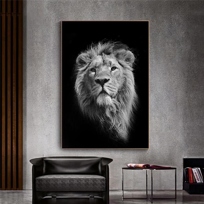 Canvas Black and White Ferocious Lion Canvas Art Painting Posters Prints Scandinavian Cuadros Wall Art Picture for Living Room