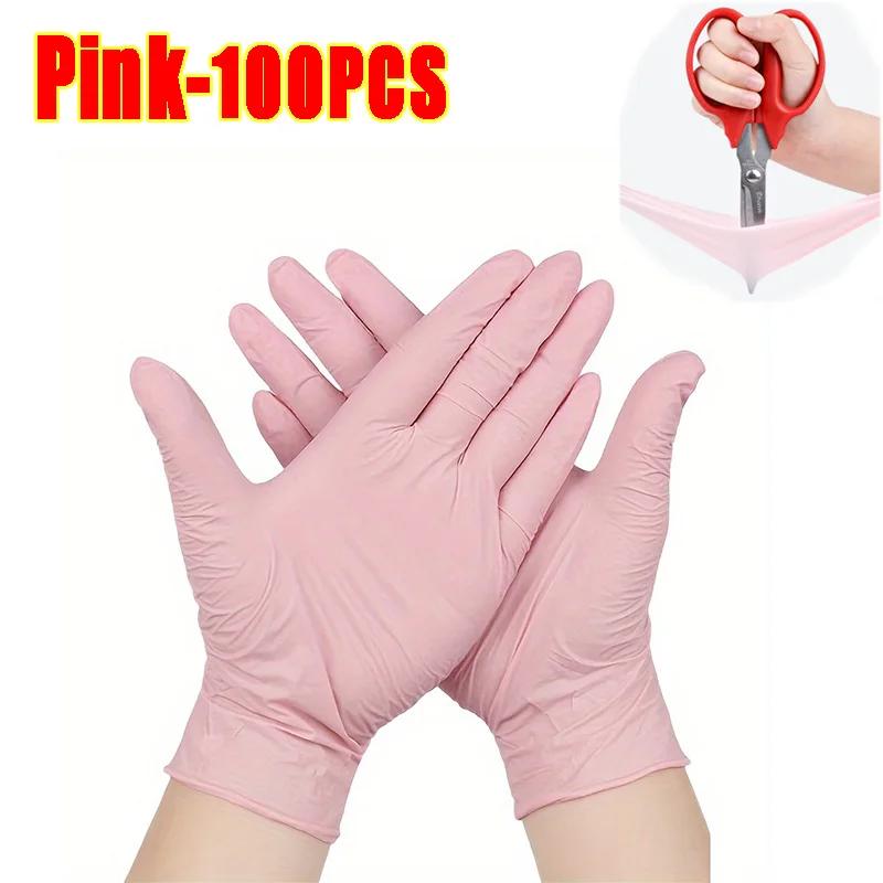 100/50/20PCS Pink Nitrile Gloves For Cleaning Kitchen Dishwashing Gloves For Hair Dyeing Beauty Tattoo Household  Supplies