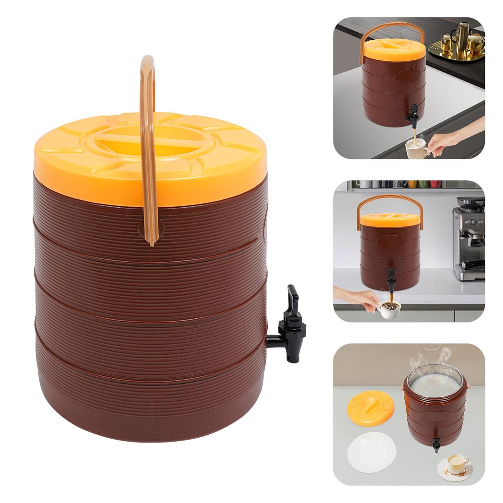 25L Stainless Steel Insulated Beverage Dispenser,Red/Brown/Blue Cylinder Insulated Container with Faucet for School Canteens