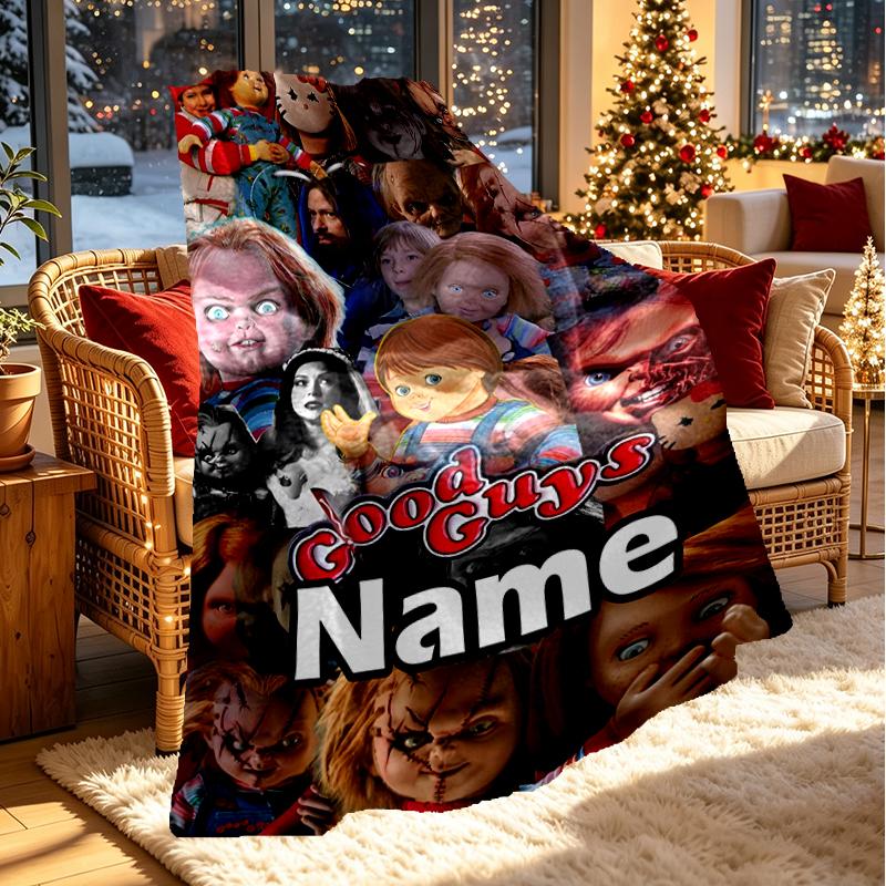 Custom Name Personalized Bride of Chucky Print Blanket, Home Decor, Bedroom, Sofa, Camping, Couch, Gifts for Birthday Christmas