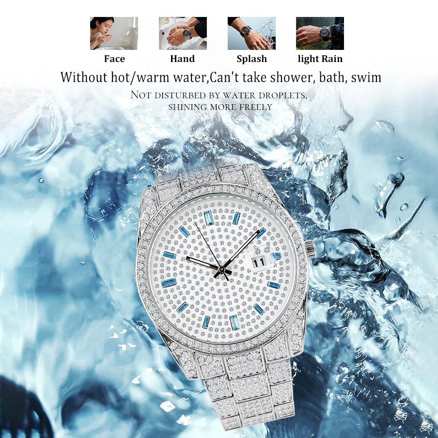 Iced Out Full Diamond Watch for Men Women Luxury Bling Rhinestone Quartz Watch with Date Luminous Hands Waterproof Analog Wrist Watch