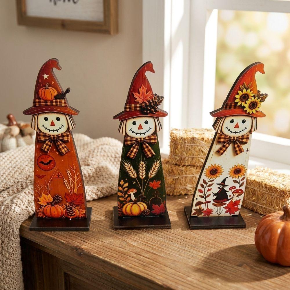 Autumn Themed Fall Scarecrow Wooden Sign Pumpkin Maple Scarecrow Table Decor  Holiday Gift