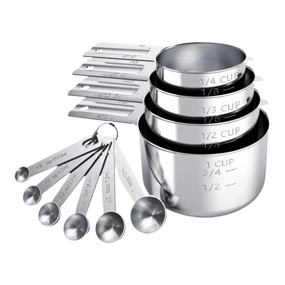 

Metal Measuring Cups with Spoons Professional Stackable Kitchen Gadgets Stainless Steel Dry & Liquid Ingredient Measuring Cups