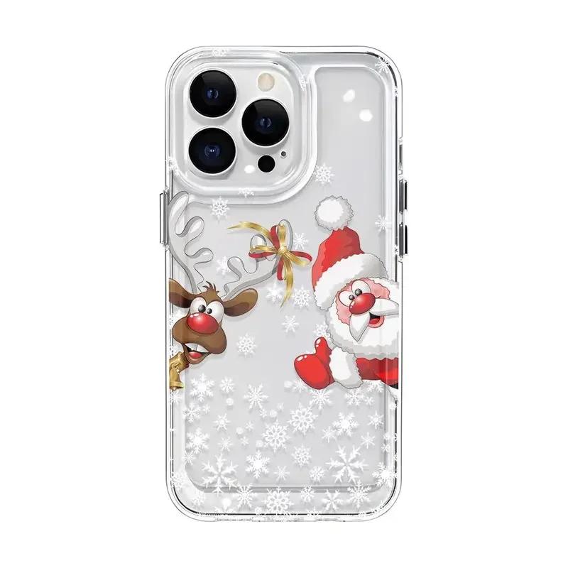 Christmas Reindeer and Santa Claus Clear Case for iPhone 16 11 12 13 14 15 Pro Max Xs XR 8 Plus Ultra Thin Soft Silicone Cover