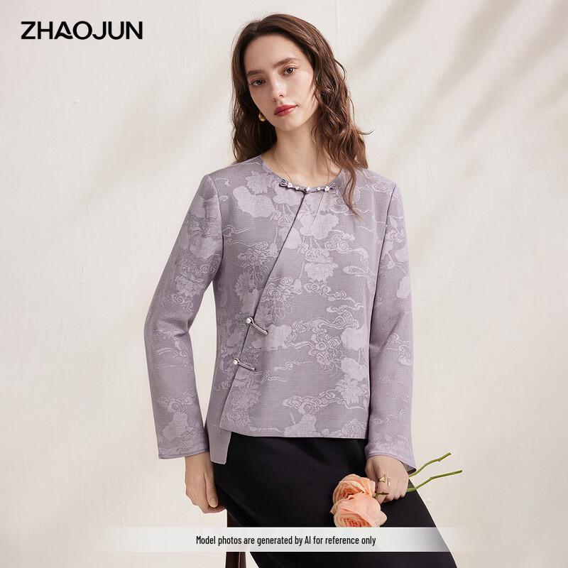 Zhaojun Chinese Style Jacquard Silk Blend Long-Sleeve Blouse L