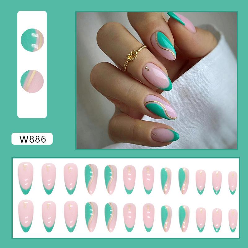 Retro And Elegant Spring And Summer Flower Manicure Fashion European And American Style Almond A Square Nail Piece Finished Product Mixed Batch