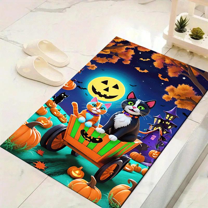 

1pc Pumpkin and two cats Design Indoor Area Rug - Soft, Anti-Slip, and Durable Gaming Room Decor for Bedroom 60cm by 90cm