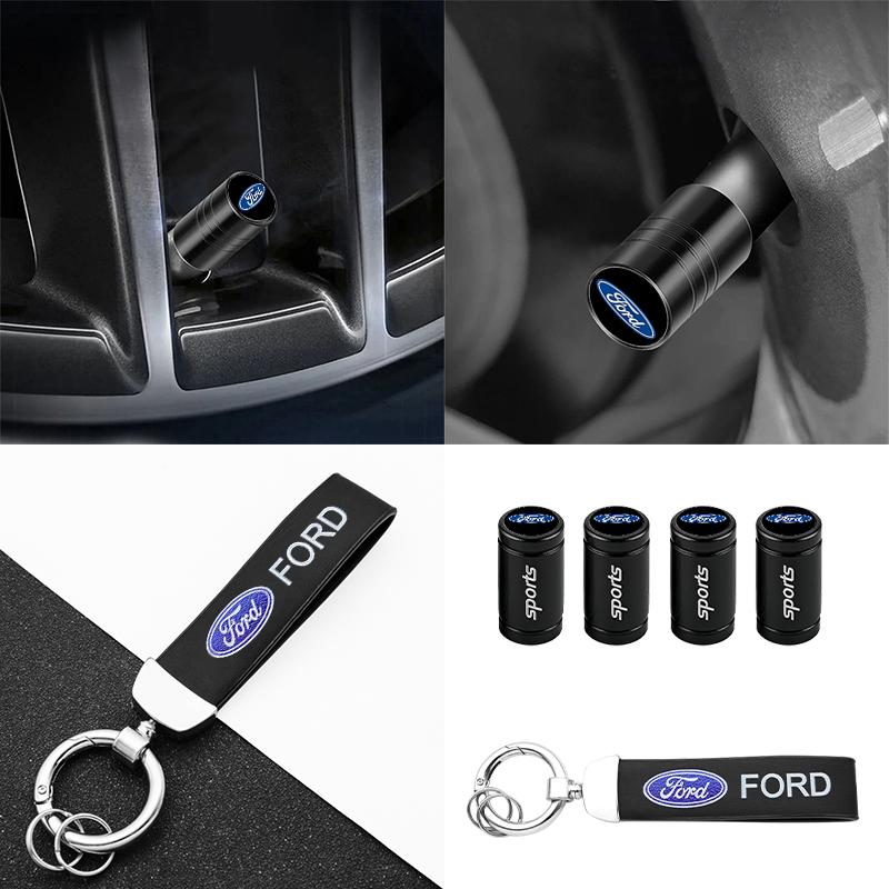 Car Tire Wheel Valve Caps Cover Suede Auto Key Chain Ring Keychain For Ford Escape Edge Mondeo Taurus Fusion Mustang Accessories BR9