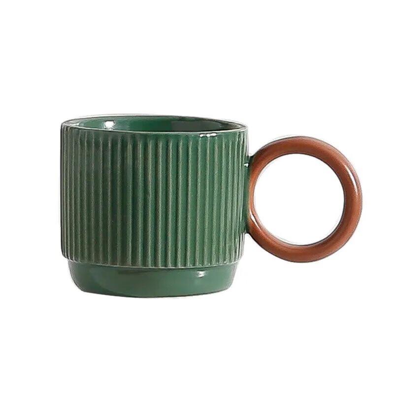 Ретро стеклянная кофейная кружка в полоску с ручкой