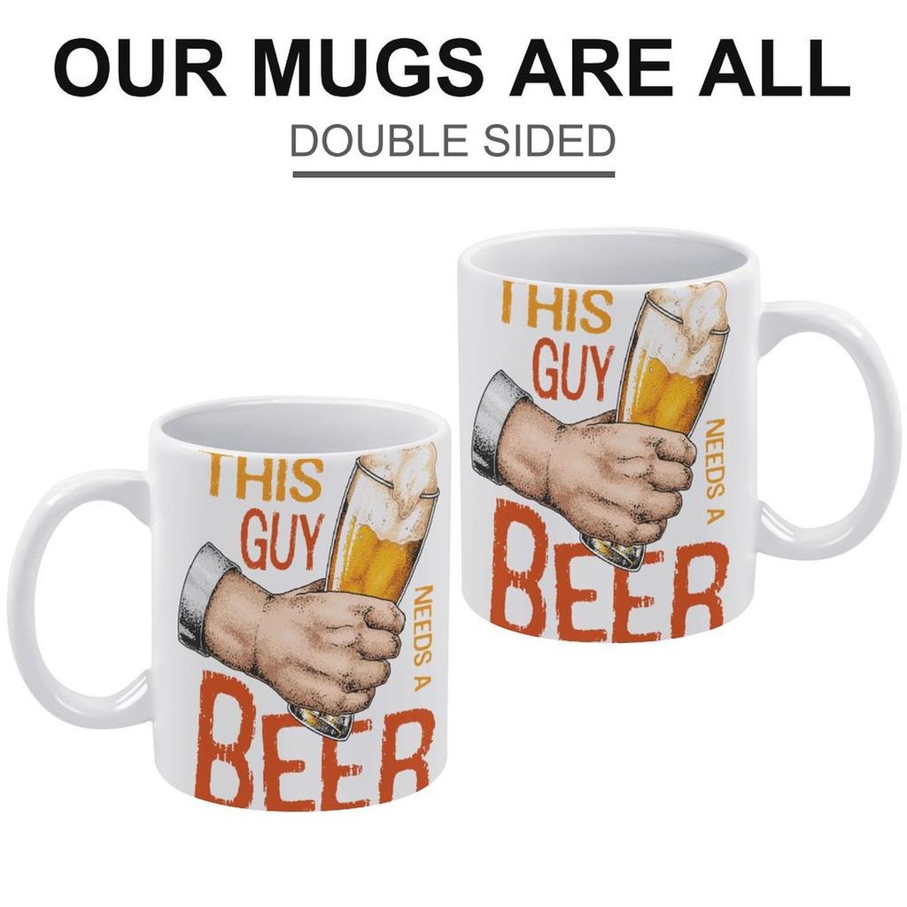 1pc 11oz Ceramic Mug with Double-Sided Print for Beer Fans, Fun Daily Coffee Drinkware