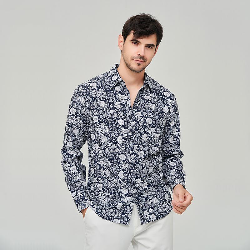 Men's Comfortable Printed Loose Shirts Long Sleeve Button Up Shirt Casual Beach Holiday Shirt for Men Lightweight Vintage Breathable Soft Lapel Shirts