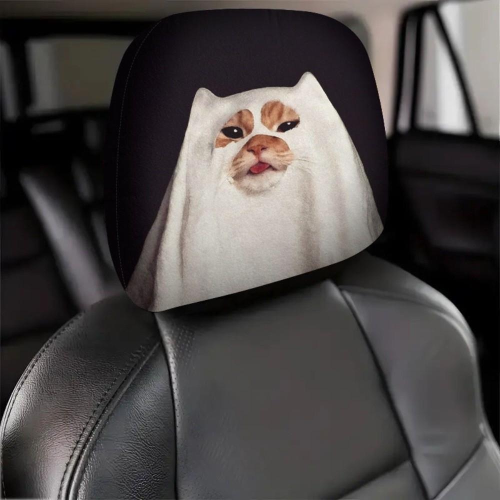 1pair Elastic Fabric Animal Car Pillowcase Universal Fit Flat Print Headrest  Holiday Decor