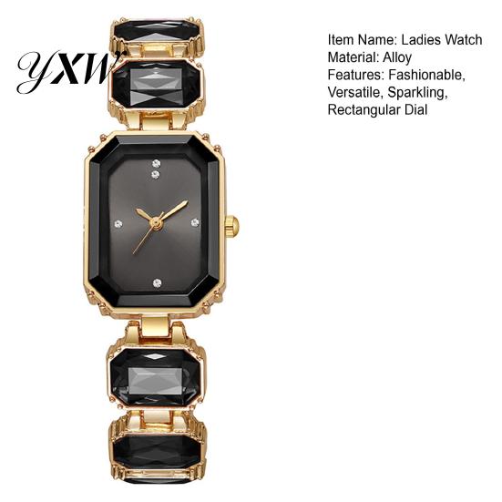 Date Night Uhr für Damen Armband Quarz Funkelnder Strass Rechteckiges Zifferblatt Faux Diamant Armbanduhr Elegante Schmuck Uhr