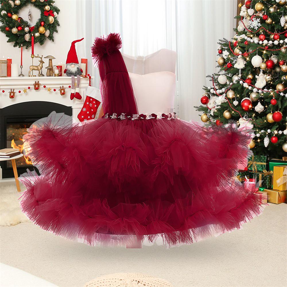 

Children s Satin Mesh Tutu Skirt Princess Dress - Formal Wedding Flower Girl Attire 140cm (7Y)