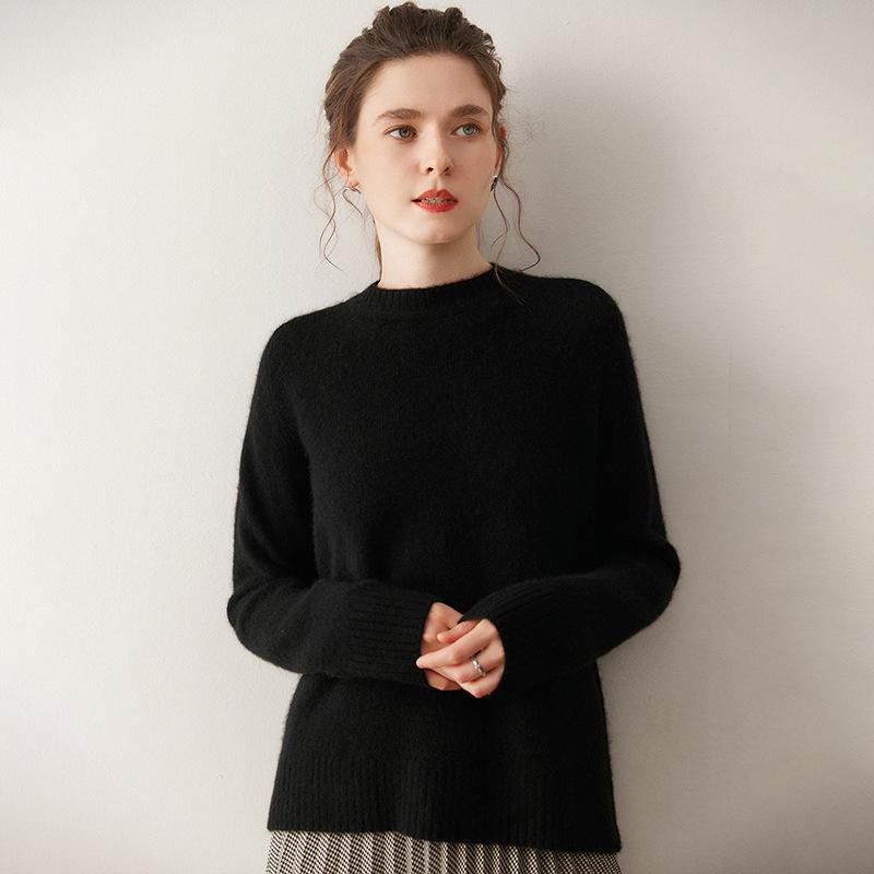 Women's Cashmere Sweater - Round Neck, Solid Color, Comfortable Loose Fit, Saddle Shoulder Knit Base Layer for Autumn & Winter.
