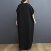 Big Size Women's Summer New Cotton and Linen Retro Colour Blocking Long Dress Large Pockets V-neck Long Gown Women's Dresses