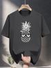100% T-shirt with Pineapple & Leopard Print Design - Navy Blue Casual Summer Tee for Adults